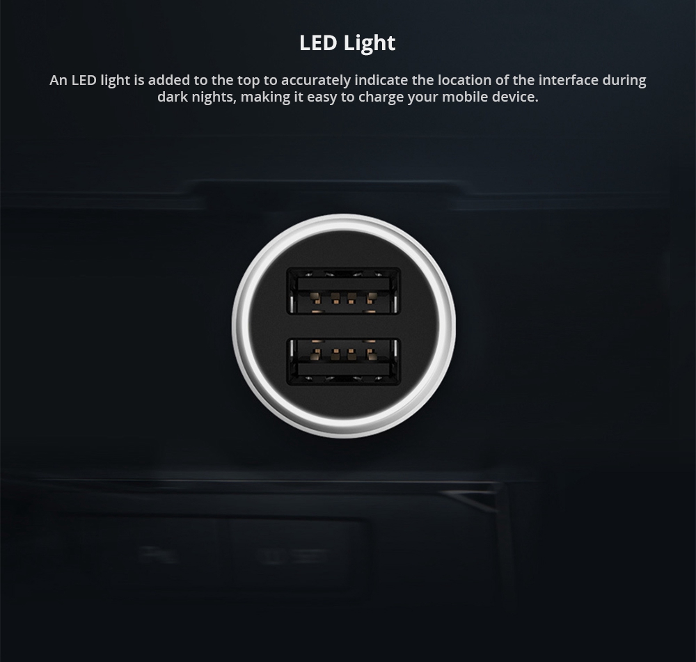 [18W nhanh phí phiên bản] Original Xiaomi Car Charger Cổng USB kép đầu ra với ánh sáng LED - Bạc